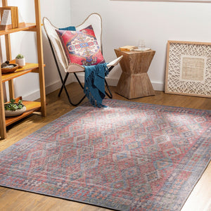 Livabliss Farrell Flatweave Runner Rug Chenille Jute Blend Traditional Hallway Entryway Accent Blue, Red 6'7" x 9' FRL2303-679