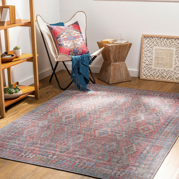 Livabliss Farrell Flatweave Runner Rug Chenille Jute Blend Traditional Hallway Entryway Accent Blue, Red 6'7" x 9' FRL2303-679