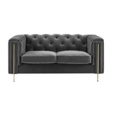 Steve Silver Charlene Velvet Loveseat in Gray, Fiber-Wrapped Foam Cushions, Brass Stainless Steel Accents