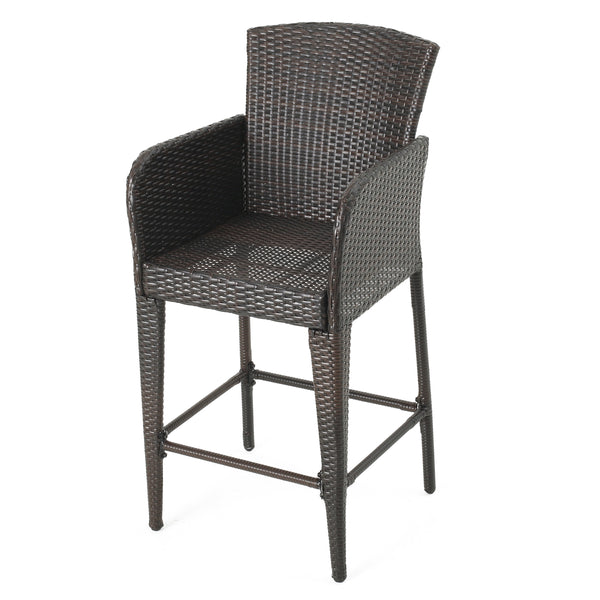 English Elm Christopher Knight Home® - ANAYA Outdoor Wicker Barstool Set of 2 — Weatherproof PE Wicker with Powder-Coated Iron Frames Brown 58896.00