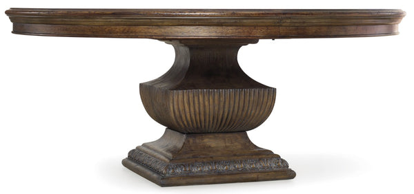 Hooker Furniture Rhapsody 72" Round Dining Table With Urn Pedestal, Distressed Walnut Finish, Seats 8, Timeless Charm Dark Brown 5070-75213