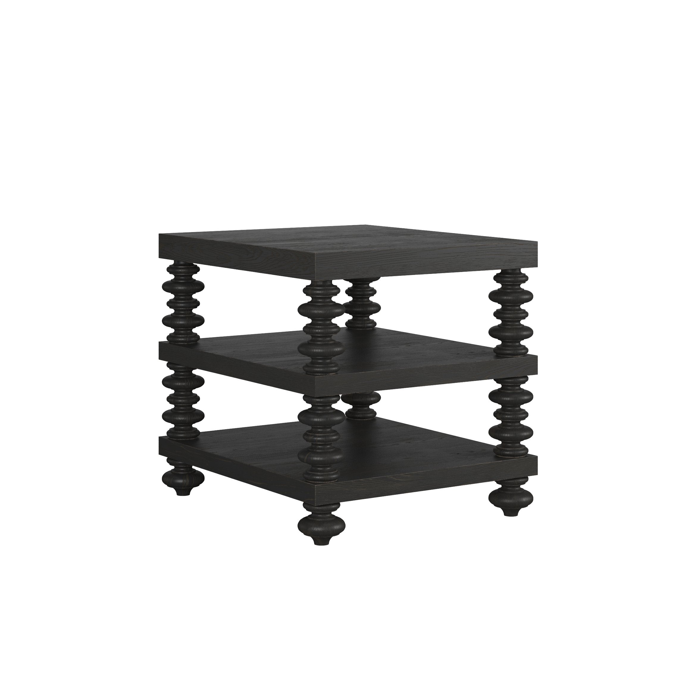 Atrium End Table with Elegant Wood Columns & Open Shelves - Hand-Glaze