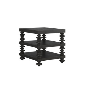 Atrium End Table with Elegant Wood Columns & Open Shelves - Hand-Glazed Sable Finish for Modern Charm