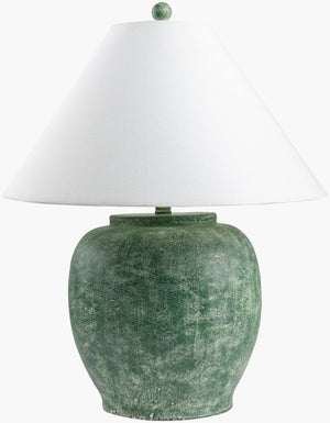 Livabliss Forest Artisan Cement Table Lamp with Linen Shade for Bohemian Living Room Decor FRT-002