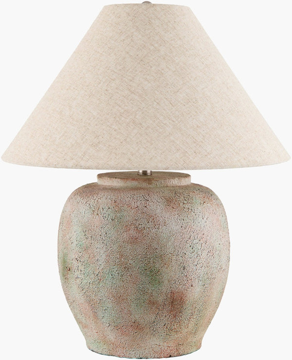 Livabliss Forest Bohemian Hand-painted Cement Table Lamp with Linen Shade Artisan Decor FRT-005
