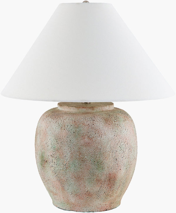Livabliss Forest Bohemian Accent Lamp Hand-painted Cement Base Linen Shade Artisan Decor FRT-006