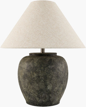 Livabliss Forest Hand-painted Cement Bohemian Table Lamp with Wide Linen Shade Warm Ambient Glow FRT-009