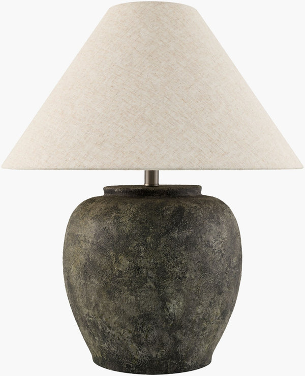 Livabliss Forest Hand-painted Cement Bohemian Table Lamp with Wide Linen Shade Warm Ambient Glow FRT-009