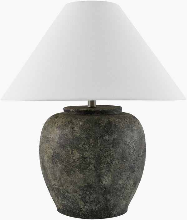 Livabliss Forest Bohemian Cement Table Lamp with Linen Shade for Ambient Reading Nook Decor FRT-010