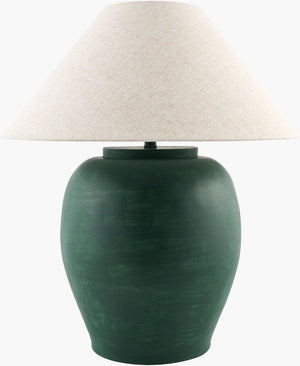 Surya Forest Collection Artisan Table Lamp with Linen Shade and Hand-painted Metal Base FRT-013