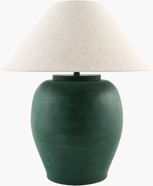 Surya Forest Collection Artisan Table Lamp with Linen Shade and Hand-painted Metal Base FRT-013