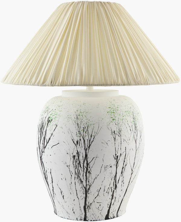 Livabliss Forest Hand-painted Accent Lamp with Linen Shade Metal Base Warm Artisan Glow FRT-029