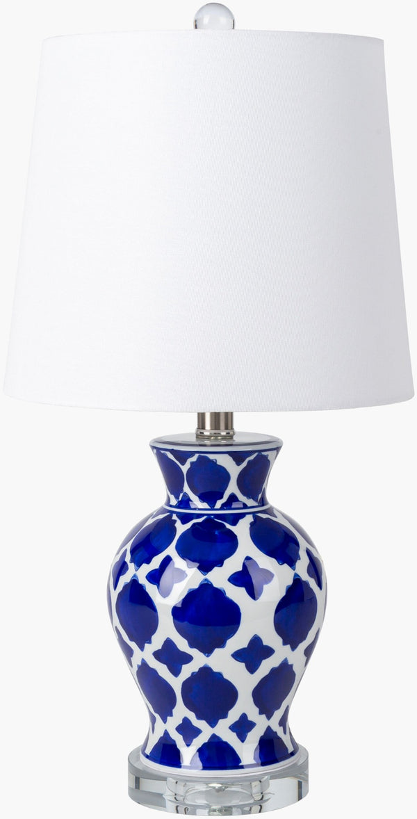 Livabliss Furneaux Ceramic Crystal Metal Base Accent Lamp with Linen Shade for Bedroom Decor FRX-001