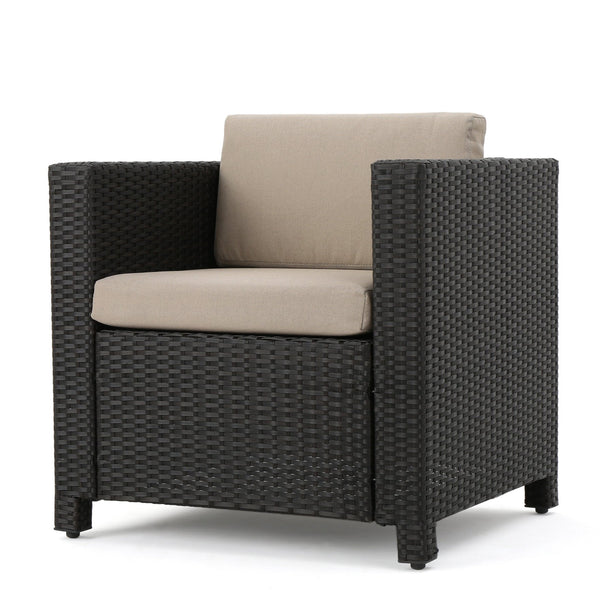 English Elm Puerta 4 Piece Outdoor Patio Set Pe Wicker Rattan with Iron Frame Cushioned Seating 52978.00DBRN