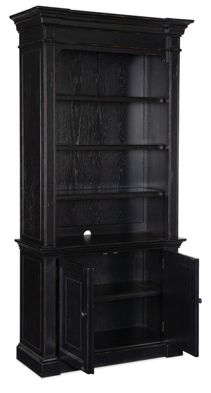Hooker Furniture Bristowe Tuxedo Black Bookcase With Warm Brown Accents, Adjustable Shelves & Integrated Lighting, 85" 5971-10445-99