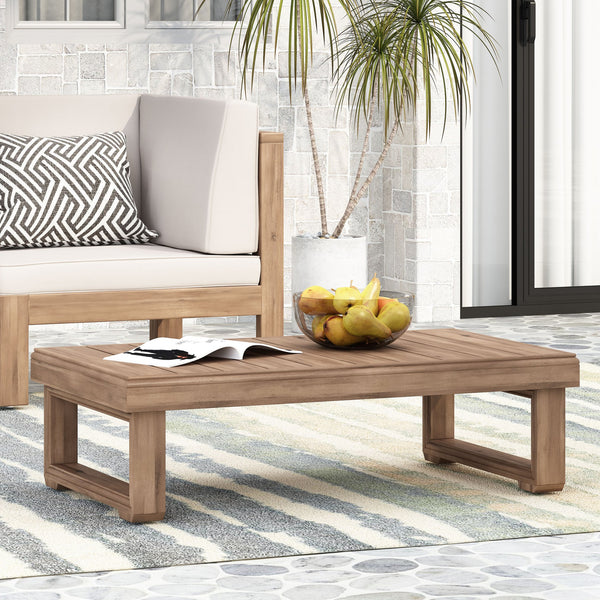 English Elm Christopher Knight Home® - WESTCHESTER Acacia Coffee Table for Outdoor Patio, Rustic Slat Top with Sled Legs, Durable 38.5"W 69079.00BBGE