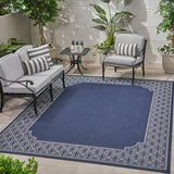 Christopher Knight Home® - Noble House - Midnight Outdoor 7'10" X 10' Border Area Rug, Navy and Ivory