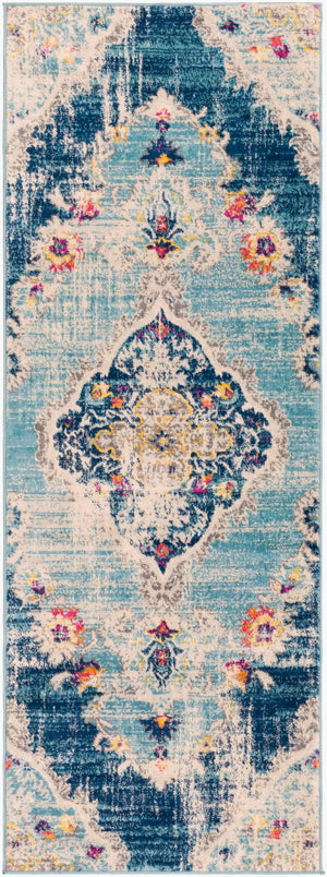 Livabliss Floransa Traditional Turkish Polypropylene Area Rug for Large Living and Dining Rooms Light Blue, Nav 2'7" x 7'3" FSA2300-2773