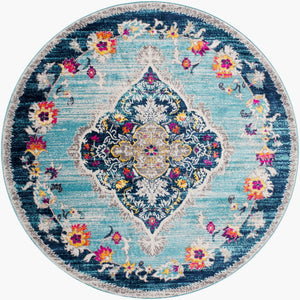 Livabliss Floransa Traditional Turkish Polypropylene Area Rug for Large Living and Dining Rooms Light Blue, Nav 6'7" x 6'7" Round FSA2300-67RD