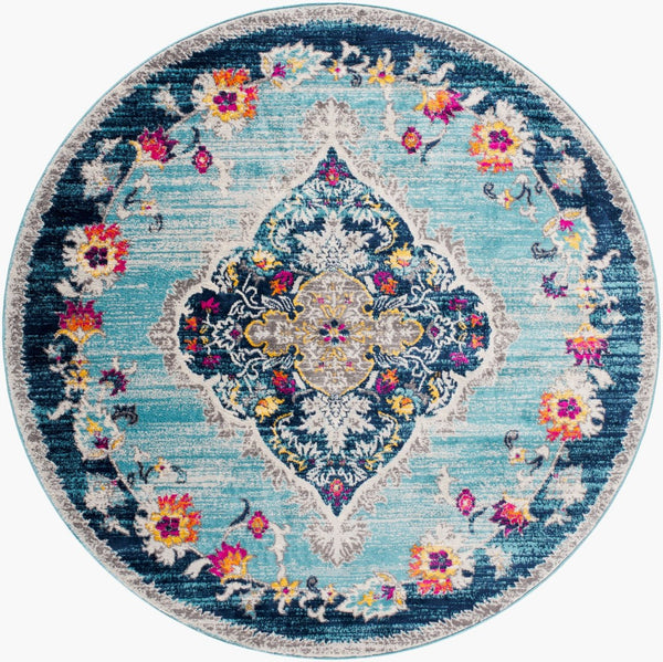 Livabliss Floransa Traditional Turkish Polypropylene Area Rug for Large Living and Dining Rooms Light Blue, Nav 6'7" x 6'7" Round FSA2300-67RD