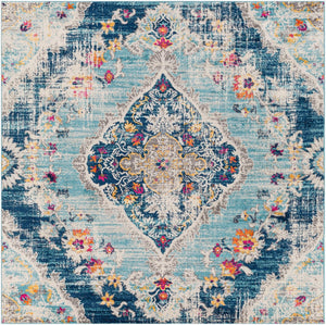 Livabliss Floransa Traditional Turkish Polypropylene Area Rug for Large Living and Dining Rooms Light Blue, Nav 6'7" x 6'7" Square FSA2300-67SQ