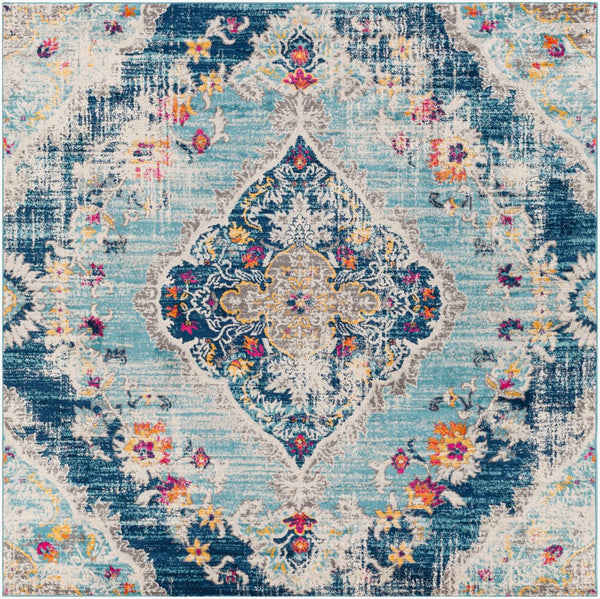 Livabliss Floransa Traditional Turkish Polypropylene Area Rug for Large Living and Dining Rooms Light Blue, Nav 6'7" x 6'7" Square FSA2300-67SQ