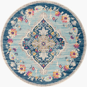 Livabliss Floransa Traditional Turkish Polypropylene Area Rug for Large Living and Dining Rooms Light Blue, Nav 7'10" x 7'10" FSA2300-710RD