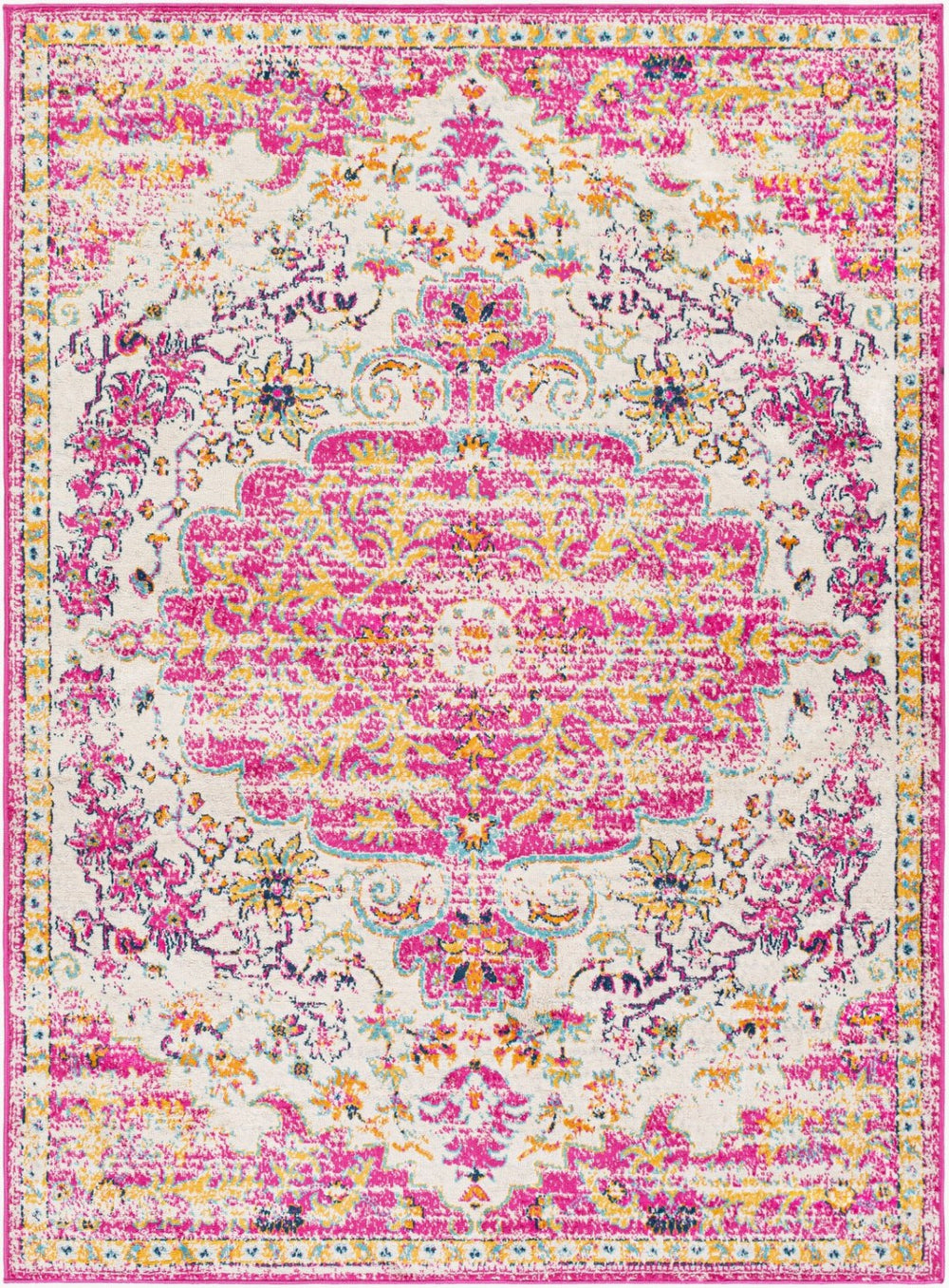 Livabliss Floransa Turkish Machine Woven Polypropylene Medallion Rug for Living Room Comfort Fuchsia, Light 5'3" x 7'1" FSA2308-5371