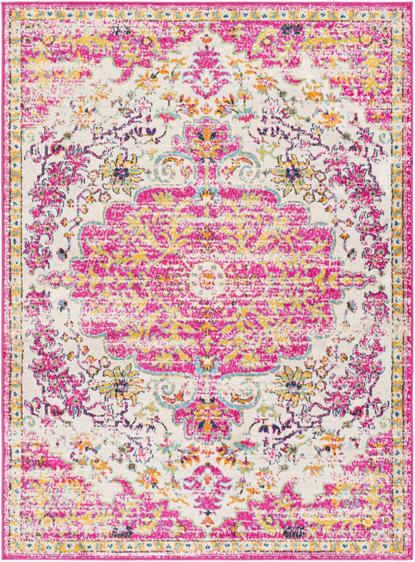 Livabliss Floransa Turkish Machine Woven Polypropylene Medallion Rug for Living Room Comfort Fuchsia, Light 5'3" x 7'1" FSA2308-5371