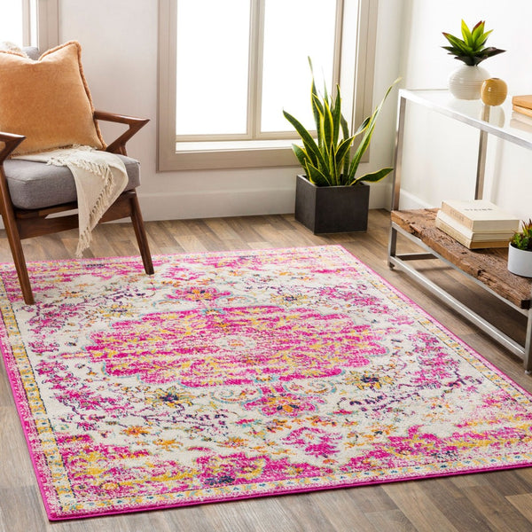Livabliss Floransa Turkish Machine Woven Polypropylene Medallion Rug for Living Room Comfort Fuchsia, Light 5'3" x 7'1" FSA2308-5371