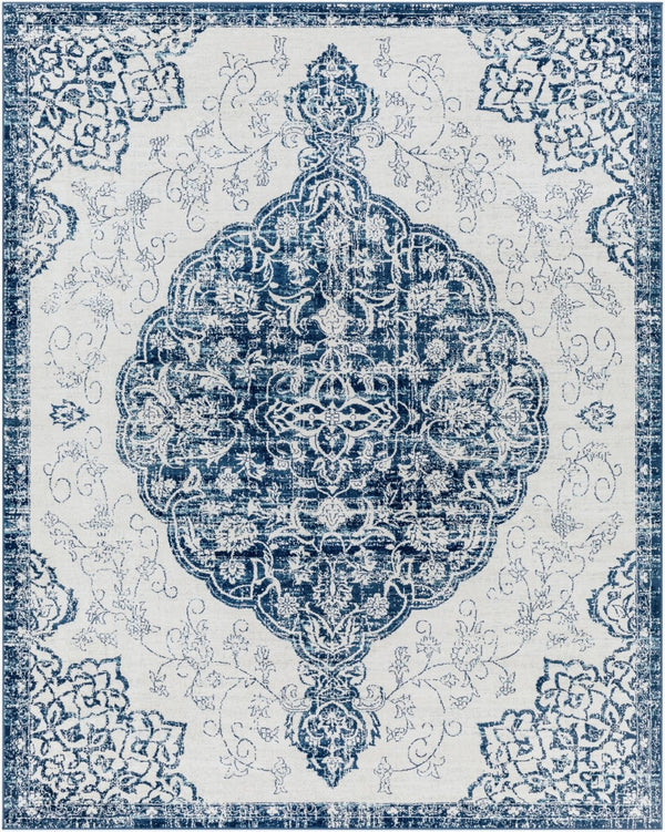 Livabliss Floransa Traditional Polypropylene Area Rug Turkish Woven for Living and Dining Rooms Navy, Light Bei 7'10" x 10' FSA2323-71010