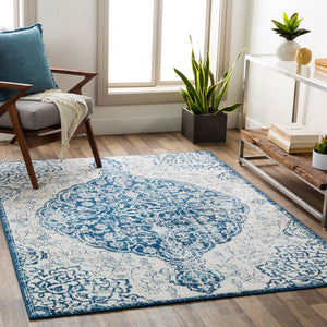 Livabliss Floransa Traditional Polypropylene Area Rug Turkish Woven for Living and Dining Rooms Navy, Light Bei 7'10" x 10' FSA2323-71010