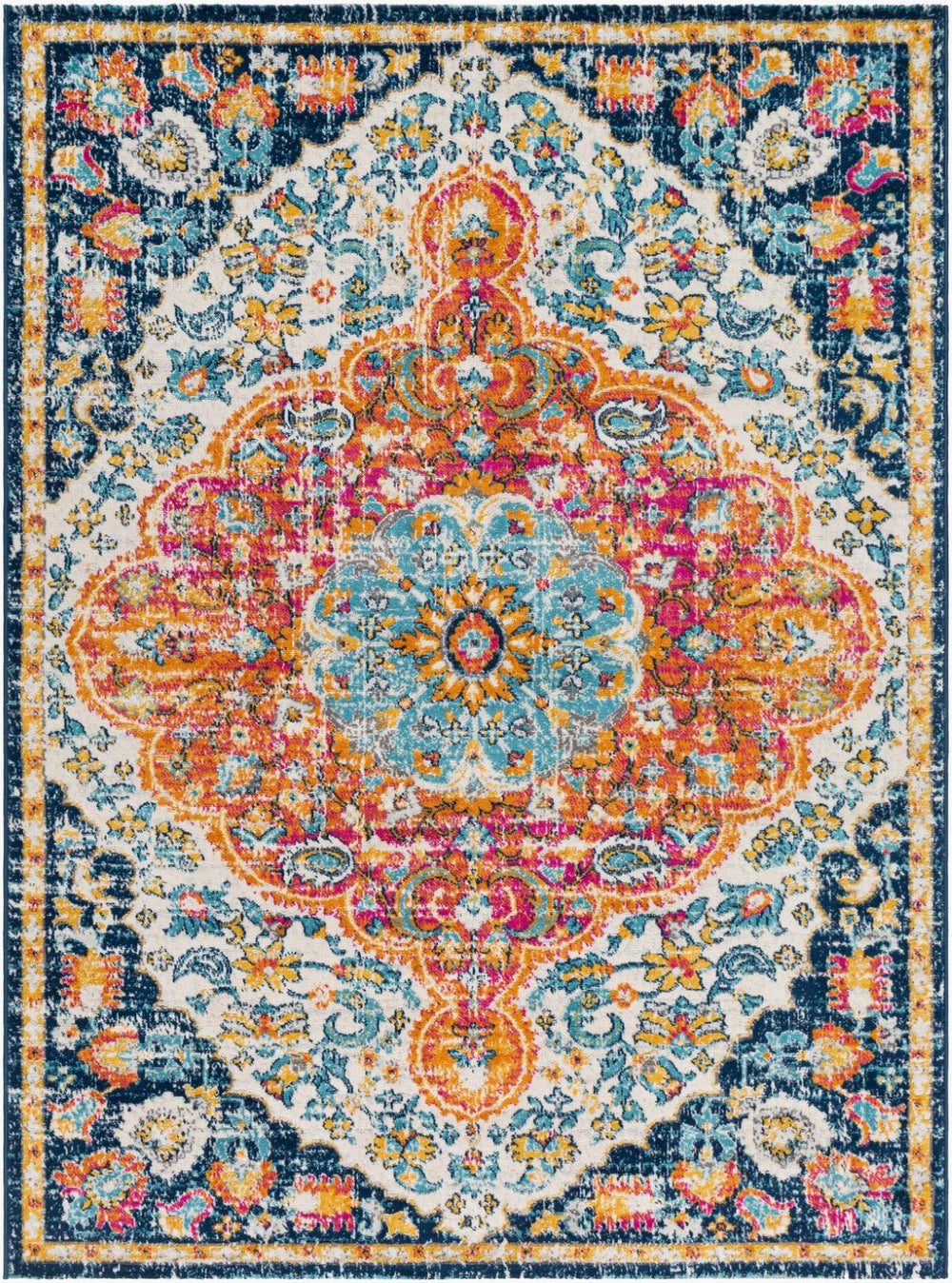 Livabliss Floransa Turkish Medallion Area Rug Polypropylene Woven for Living and Dining Rooms Fuchsia, Orange 5'3" x 7'1" FSA2347-5371