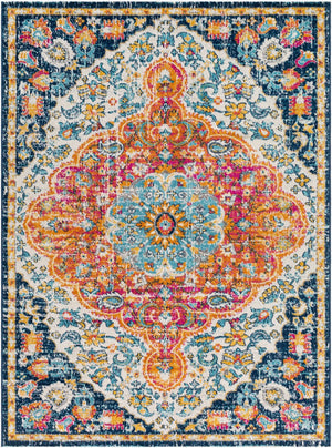 Livabliss Floransa Turkish Medallion Area Rug Polypropylene Woven for Living and Dining Rooms Fuchsia, Orange 5'3" x 7'1" FSA2347-5371