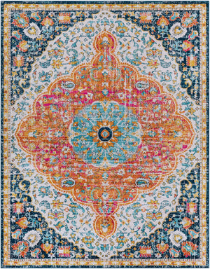 Livabliss Floransa Turkish Medallion Area Rug Polypropylene Woven for Living and Dining Rooms Fuchsia, Orange 7'10" x 10' FSA2347-71010