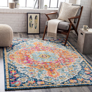 Livabliss Floransa Turkish Medallion Area Rug Polypropylene Woven for Living and Dining Rooms Fuchsia, Orange 5'3" x 7'1" FSA2347-5371