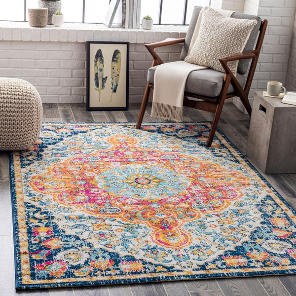 Livabliss Floransa Turkish Medallion Area Rug Polypropylene Woven for Living and Dining Rooms Fuchsia, Orange 5'3" x 7'1" FSA2347-5371