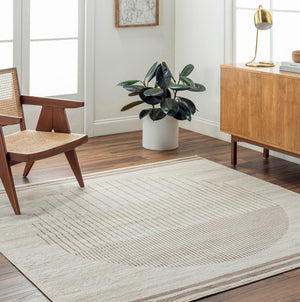 Livabliss Floransa Turkish Polypropylene Indoor Rug Modern Minimalist Living Room Floor Accent Cream, Brown 6'7" x 6'7" Square FSA2370-67SQ