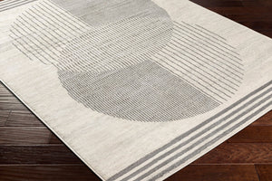 Livabliss Floransa Turkish Machine Woven Polypropylene Rug Minimalist Geometric Entryway Accent Cream, Charcoal 7'10" x 7'10" FSA2377-710RD