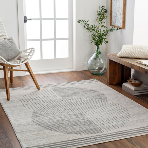 Livabliss Floransa Machine Woven Turkish Polypropylene Rug Geometric Modern Living Room Cream, Gray 6'7" x 6'7" Round FSA2378-67RD