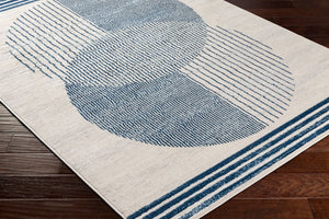 Livabliss Floransa Geometric Polypropylene Runner Rug for Hallways and Entryways Turkish Woven Cream, Dark Blu 7'10" x 7'10" Square FSA2379-710SQ