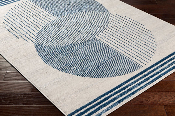 Livabliss Floransa Geometric Polypropylene Runner Rug for Hallways and Entryways Turkish Woven Cream, Dark Blu 7'10" x 7'10" Square FSA2379-710SQ