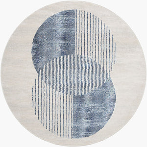 Livabliss Floransa Geometric Polypropylene Runner Rug for Hallways and Entryways Turkish Woven Cream, Dark Blu 7'10" x 7'10" Round FSA2379-710RD