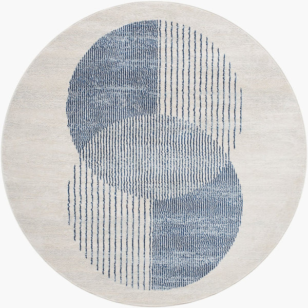 Livabliss Floransa Geometric Polypropylene Runner Rug for Hallways and Entryways Turkish Woven Cream, Dark Blu 7'10" x 7'10" Round FSA2379-710RD