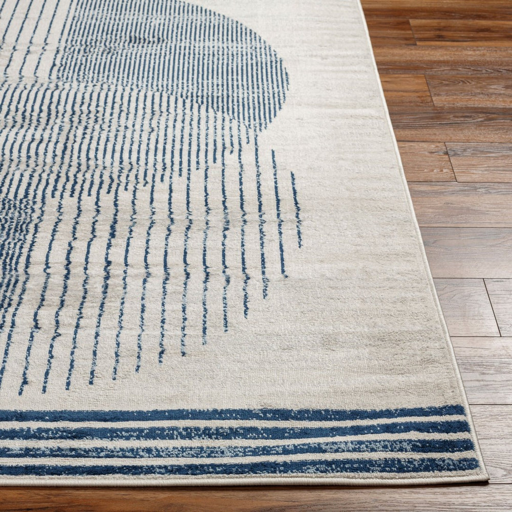 Livabliss Floransa Geometric Polypropylene Runner Rug for Hallways and Entryways Turkish Woven Cream, Dark Blu 7'10" x 7'10" Square FSA2379-710SQ