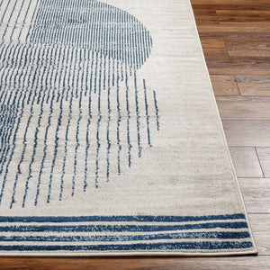 Livabliss Floransa Geometric Polypropylene Runner Rug for Hallways and Entryways Turkish Woven Cream, Dark Blu 7'10" x 7'10" Square FSA2379-710SQ