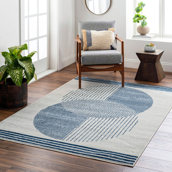 Livabliss Floransa Geometric Polypropylene Runner Rug for Hallways and Entryways Turkish Woven Cream, Dark Blu 6'7" x 9' FSA2379-679