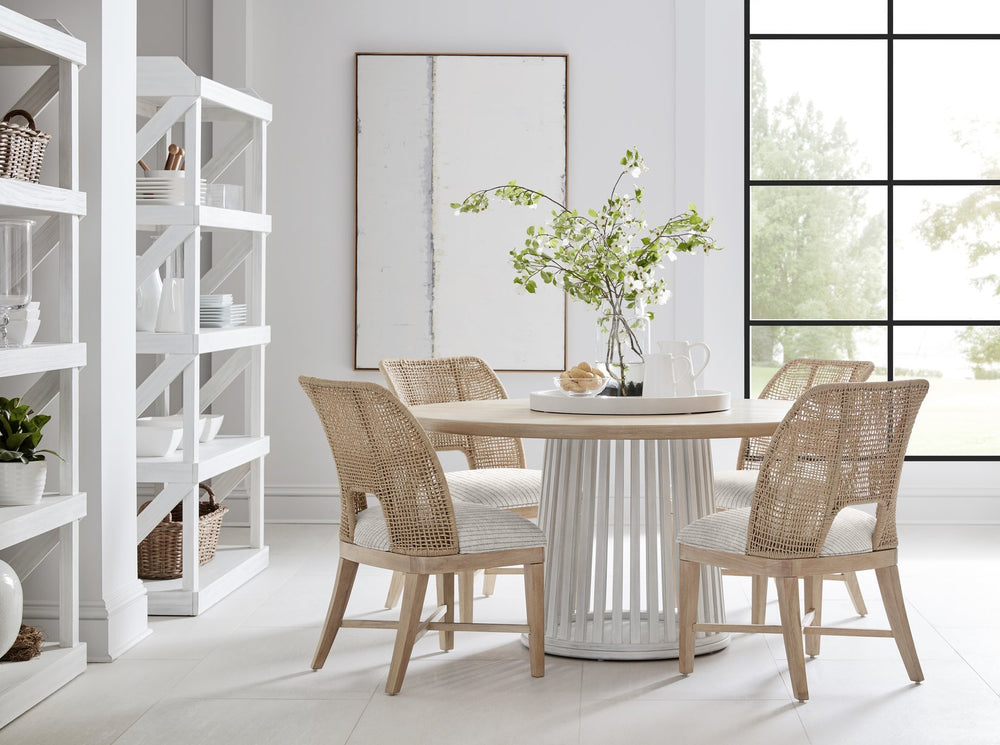 A.R.T. Furniture Post Round Dining Table - Chestnut & White, Stylish Slatted Base, Comfortably Seats 6 For Any Meal Light Brown, White Ash & Pine Solid,Plank,Effect Flakey Oak And Birch Veneer 288226-2655