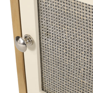 English Elm Christopher Knight Home® - END TABLE Natural & White Engineered Wood with Rattan Accents, Built-In Hutch & Tempered Glass Storage Side Table (24.25"H) 71101.00