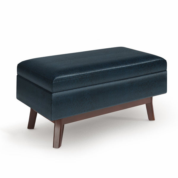 English Elm Owen - Stylish Mid-Century Small Storage Ottoman In Distressed Dark Blue Vegan Leather For Versatility B136P159197-GIGA